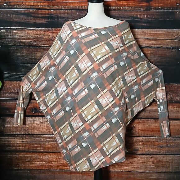 NWT Easel Tunic Top Size M Boho Oversized Dolman Windowpane Plaid Made In USA - Picture 2 of 10